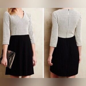 GANNI x Anthropologie Black & White Jacquard Knit Pleated Mini Dress- M NEW $158